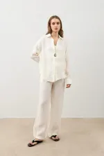 Antioch Ekru Dökümlü Müslin Kadın Gömlek