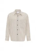Antioch Bej Relax Fit Çizgili Erkek Gömlek