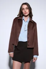 Veste courte en cachemire à col chemise Antioch Coffee