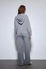 Antioch Gri Kapüşonlu Üst Ve Geniş Paça Triko Takım