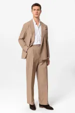 Antioch Açık Kahve Tek Düğme Kruvaze Erkek Blazer Ceket