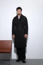 Trench-coat Antioch noir à double boutonnage avec ceinture