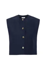 Antioch Lacivert Keten Karışımlı Kadın Yelek