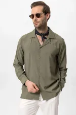 Antioch Khaki Apache Collar Long-Sleeved Men's Shirt