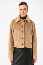 Manteau court en fausse fourrure Antioch Camel pour femme