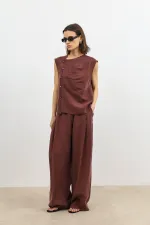 Antioch Burgundy Lyocell Blend Wide Leg Women's Trousers Antioch Burgundy Lyocell Blend Wide Leg Women's Trousers