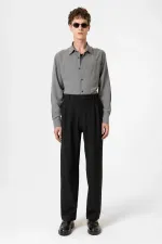 Pantalon Antioch noir à taille haute plissé et coupe décontractée pour homme