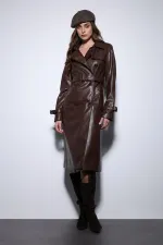 Trench-coat ceinturé en similicuir pour femme Antioch Coffee