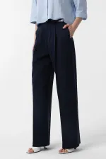 Antioch Lacivert Yüksek Bel Pilili Kadın Pantolon