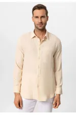 Antioch Bej Müslin Kumaş Uzun Kollu Erkek Gömlek