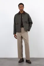 Antioch Haki Kontrast Yaka Erkek Mont