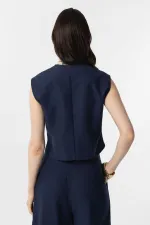 Antioch Lacivert Keten Karışımlı Kadın Yelek