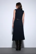 Antioch Navy Blue Women's Midi Dress with Belt Detail