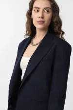 Antioch Navy Relax Fit Buttonless Crop Women's Blazer Jacket