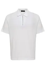 Antioch Beyaz Polo Yaka Fermuarlı Erkek T-Shirt