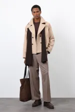 Antioch Beige Double-Breasted Short Men's Coat