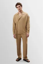 Pantalon pour homme Antioch Light Mink taille haute plissé en lin mélangé