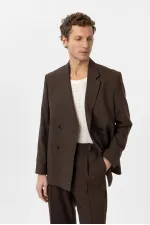 Antioch Kahve Relax Fit Keten Karışımlı Erkek Blazer Ceket