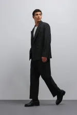 Antioch Black Striped Double-Breasted Men's Blazer Jacket