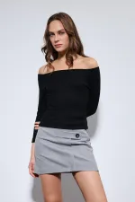 Antioch Black Off-Shoulder Detail Top