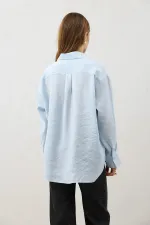 Antioch Bebe Mavi Dökümlü Oversize Kadın Gömlek