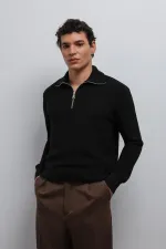 Antioch Siyah Fermuarlı Triko Erkek Kazak