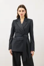 Antioch Füme Vücuda Oturan Kuşaklı Kadın Blazer Ceket