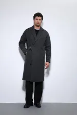 Antioch Antrasit Kuşaklı Oversize Erkek Kaban