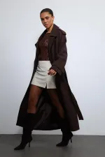 Antioch Kahve Oversize Kemerli Kaban