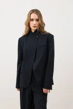 Antioch Lacivert Dik Yaka Kadın Blazer Ceket