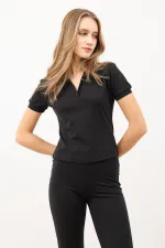 Antioch Siyah Polo Yaka Kadın T-Shirt