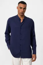 Antioch Light Navy Blue Mandarin Collar Regular Fit Men's Shirt