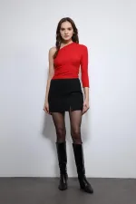 Antioch Red Asymmetrical Collar Top