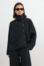 Antioch Siyah Özel Dik Yaka Kadın Gömlek