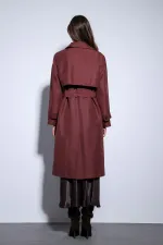 Trench-coat Antioch bordeaux à double boutonnage et ceinture pour femme