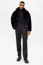 Manteau en fausse fourrure à col montant Antioch pour homme, noir