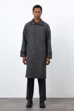 Antioch Black Wool Blend Contrast Collar Men's Coat