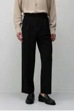 Antioch Black Relax Fit Pleated Men's Trousers