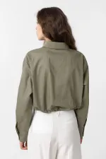 Chemise courte en popeline kaki Antioch pour femme