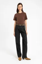 Antioch Kahve Kadın Bisiklet Yaka Basic T-Shirt