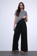 Antioch Siyah Geniş Paça Kadın Pantolon