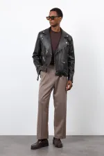 Antioch Koyu Kahve 100% Deri Biker Ceket