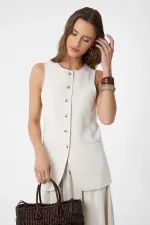 Antioch Ecru Linen Blend Women's Long Vest