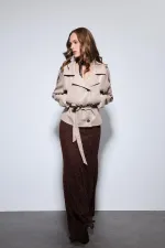 Manteau en similicuir beige Antioch avec ceinture