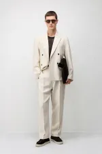 Veste blazer pour homme Antioch Cream en mélange modal, coupe décontractée