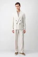 Antioch Ekru Keten Karışımlı Erkek Baggy Pantolon