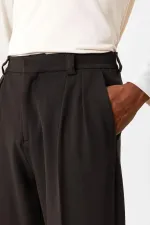 Pantalon Antioch marron foncé, taille haute, plissé, coupe ample et décontractée pour homme