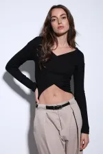 Antioch Siyah Kruvaze Kadın Bluz