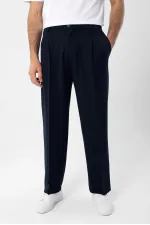 Pantalon homme Antioch bleu marine à taille haute plissée et coupe décontractée