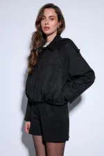 Antioch Siyah Süet Görünümlü Bomber Kadın Mont